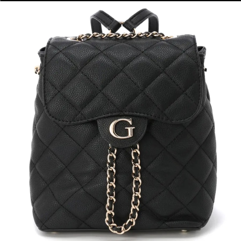 Hard 2 Find Black Leather Gillian Flap Guess Quilted Backpack Urban Spirit GG - Picture 13 of 16